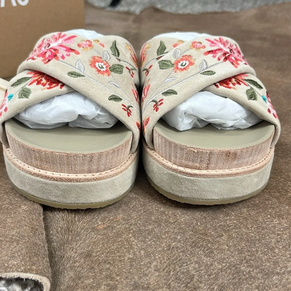 Johnny Was Jenna X Band Sandal Sueded Flatform Embroidered Slides - Picture 4 of 9